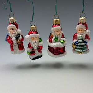 Festive Santa Claus Glass Ornaments Set - Red and White